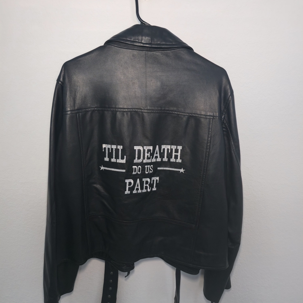 Nasty Gal Black Leather Biker Jacket with Bold Back Design